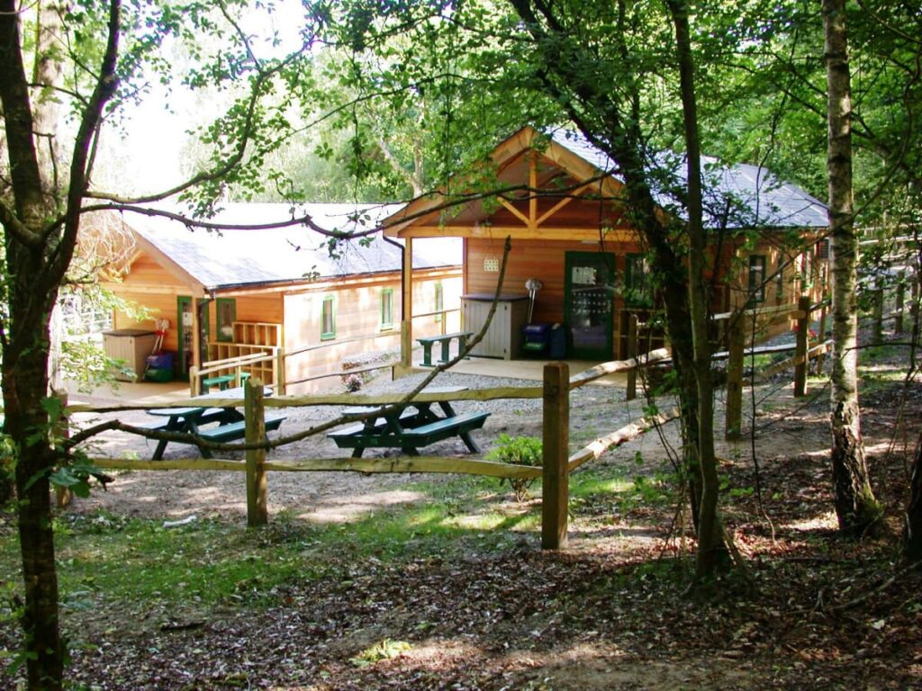 Lodges in a wooded area